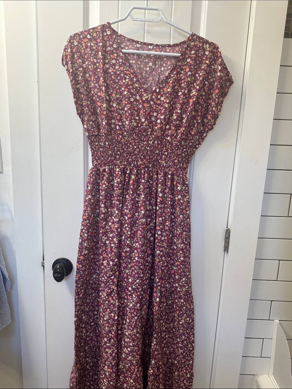 Floral Smocked Waist Midi Dress in Burgundy